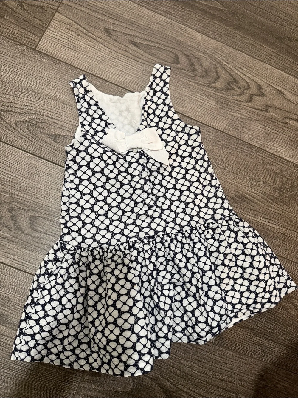 Janie & Jack girls Navy and White Patterned Sleeveless Peplum Dress 3